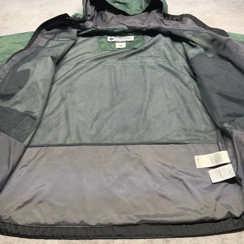 VTG Columbia Hooded Windbreaker Mens Size L Green Mesh Lined Full Zip Jacket